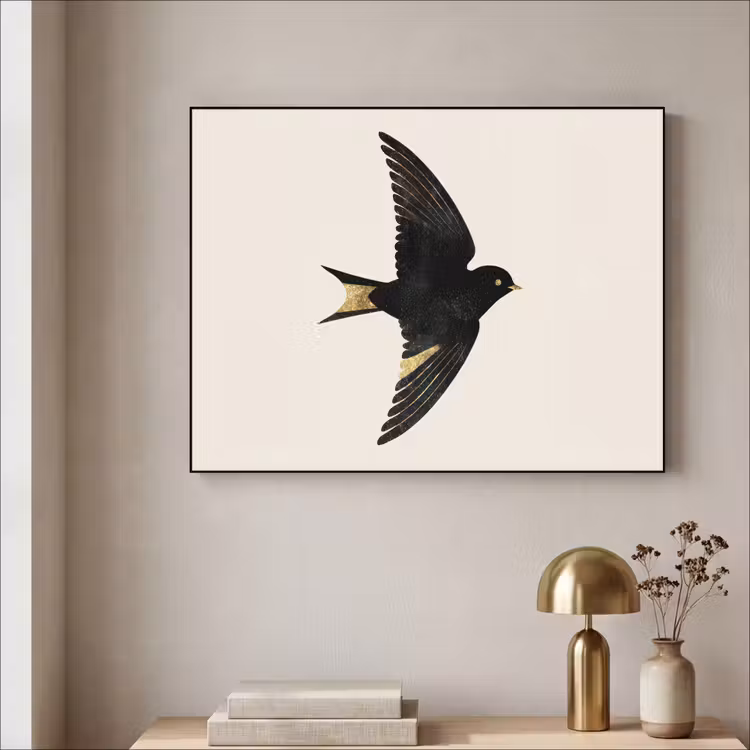 Art Frame - Zwarte zwaluw - Gouden accenten - Lichte achtergrond — 5