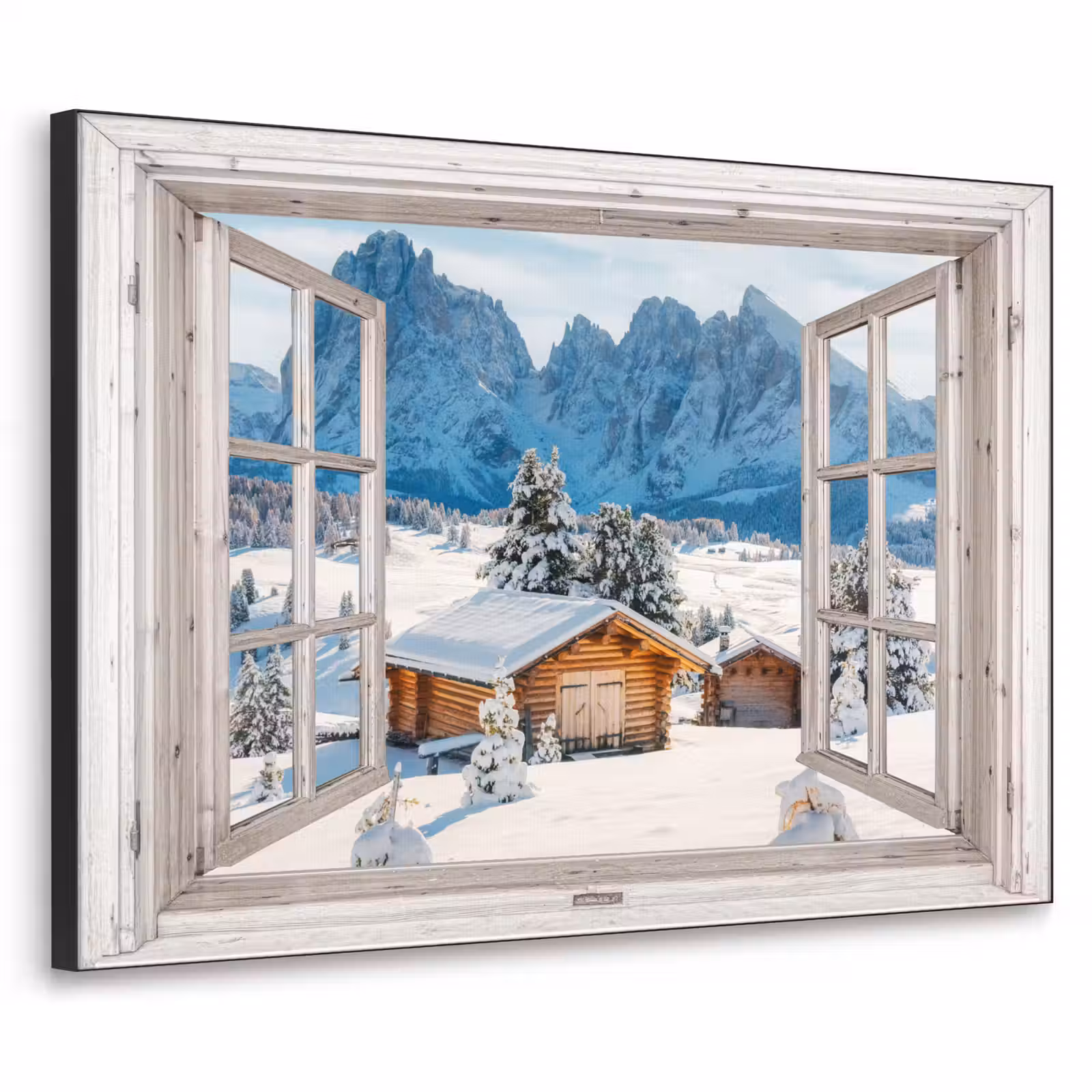 Art Frame - Winterlandschap - Huisje - Bergen - Uitzicht - Doorkijk - Natuur — 1