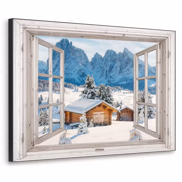 Art Frame - Winterlandschap - Huisje - Bergen - Uitzicht - Doorkijk - Natuur — 1