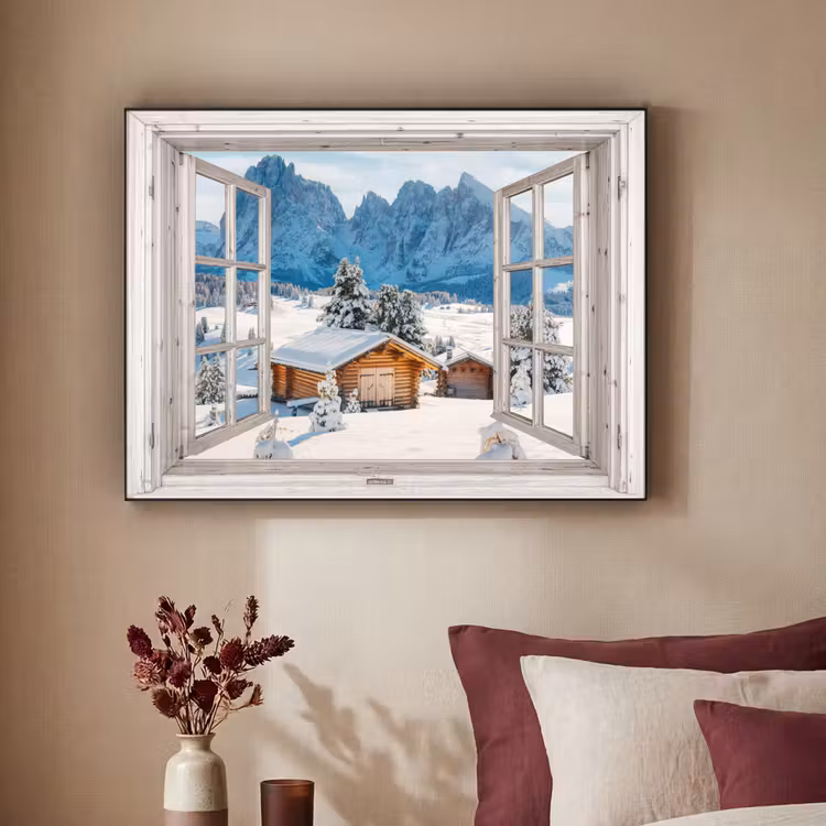 Art Frame - Winterlandschap - Huisje - Bergen - Uitzicht - Doorkijk - Natuur — 3