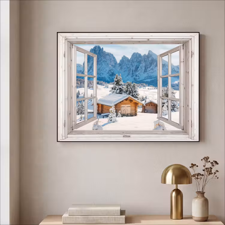 Art Frame - Winterlandschap - Huisje - Bergen - Uitzicht - Doorkijk - Natuur — 5