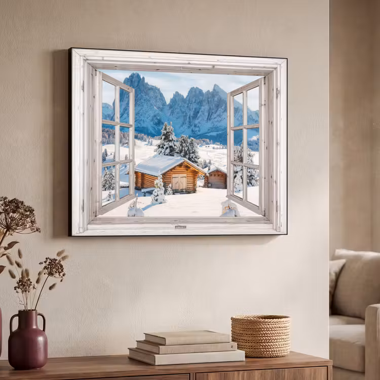 Art Frame - Winterlandschap - Huisje - Bergen - Uitzicht - Doorkijk - Natuur — 7