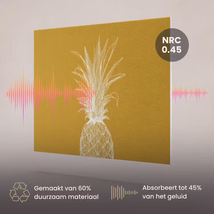 Akoestisch schilderij - Lijnillustratie - Ananas - Bladkroon - Okergeel — 3