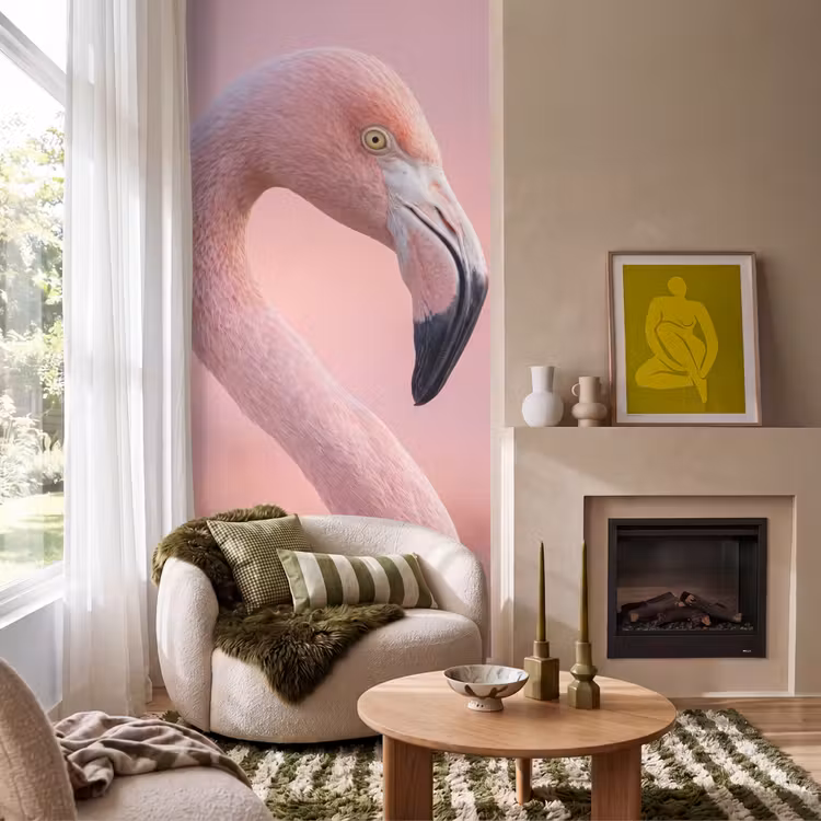 Behang - Flamingo - Portret - Roze — 1