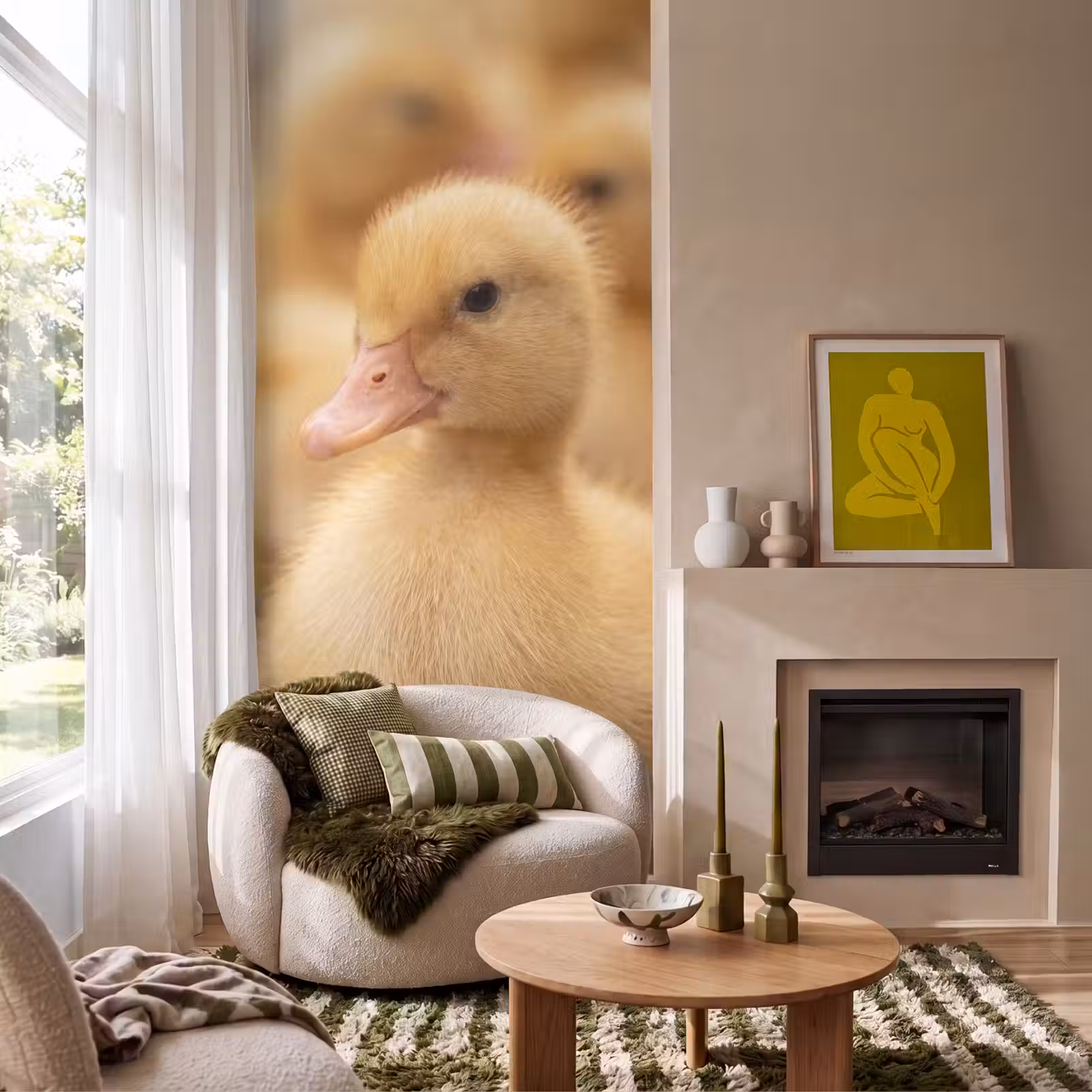 Behang - Pijltje - Eend - Natuur - Geel — 1