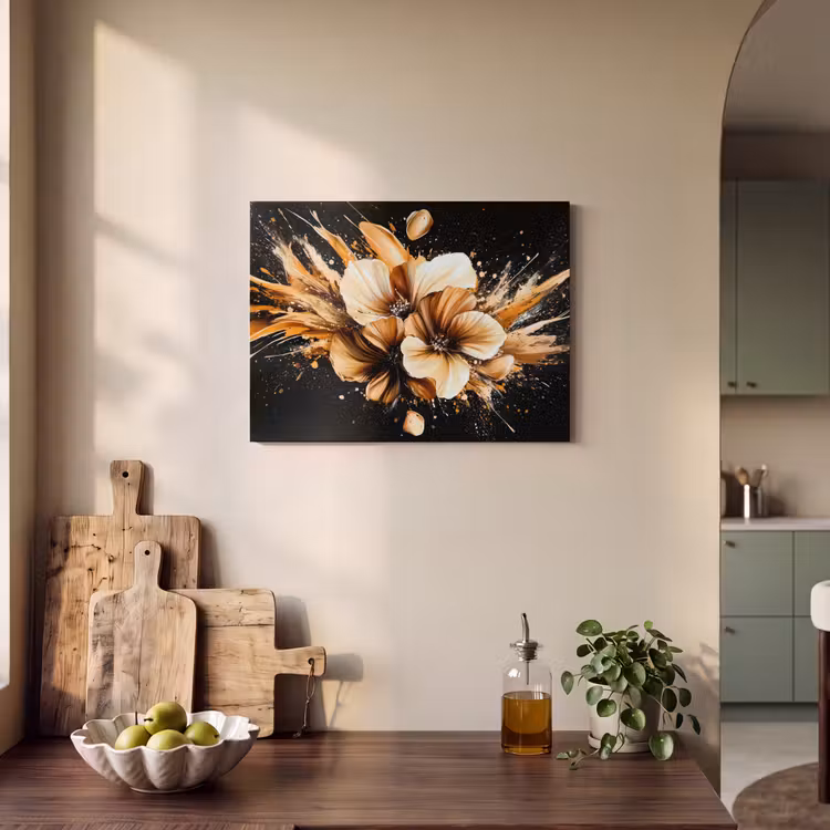 Akoestisch schilderij - Bloemen - Goud - Graffiti - Zwart - Abstract — 4