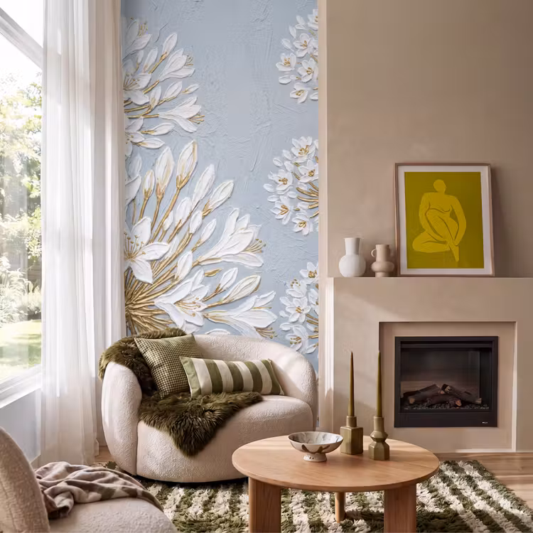 Behang - Illustratie - Bloemen - Blauw — 1