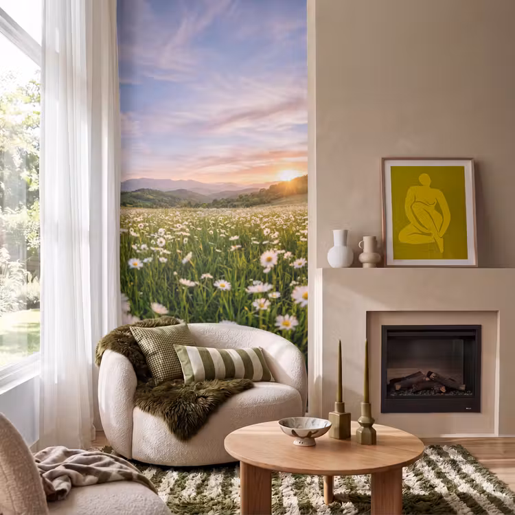 Behang - Madelief - Veld - Heuvels - Groen β 1