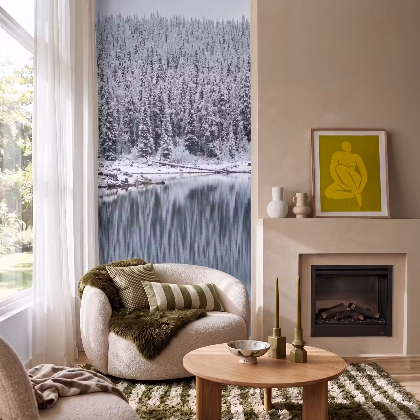 Behang - Bos - Reflectie - Meer - Winter - Serene — 1