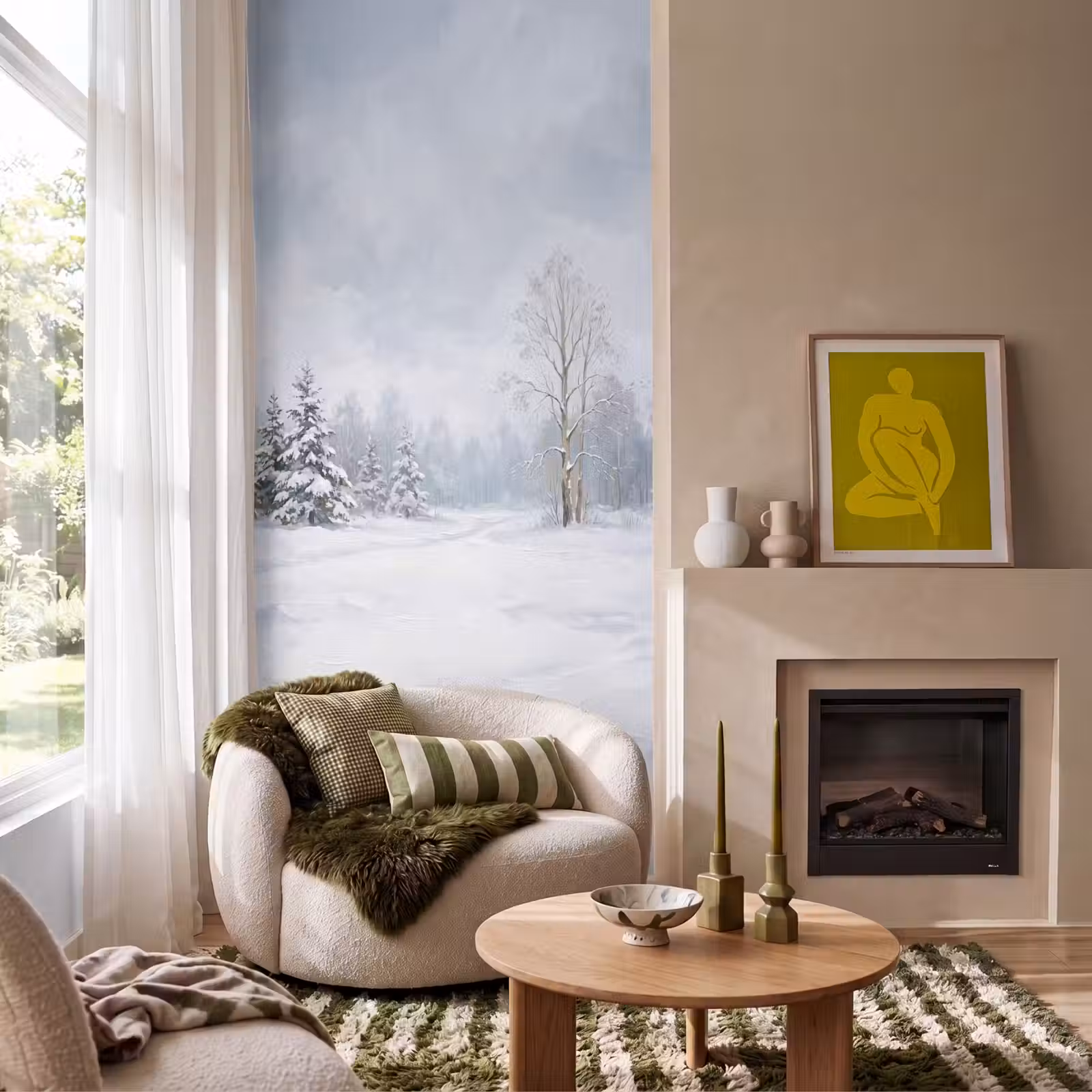Behang - Bospad - Dennen - Sneeuw - Winter - Rustgevend — 1