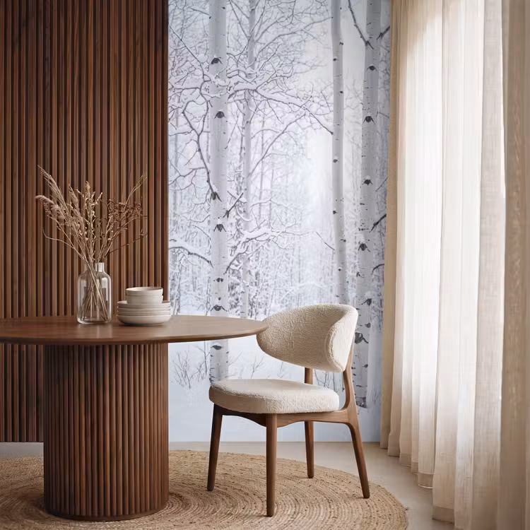 Behang - Berkenbomen - Sneeuw - Winter - Bos - Wit — 4