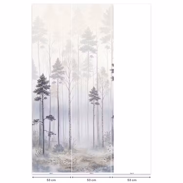 Behang - Bos - Bomen - Mist - Natuur - Illustratie - Grijs — 6
