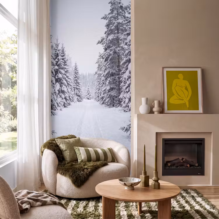 Behang - Bos - Winter - Sneeuw - Pad - Natuur — 1
