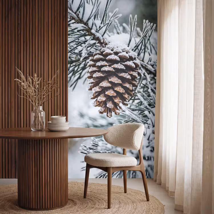 Behang - Dennenappel - Tak - Sneeuw - Winter - Sfeervol — 4