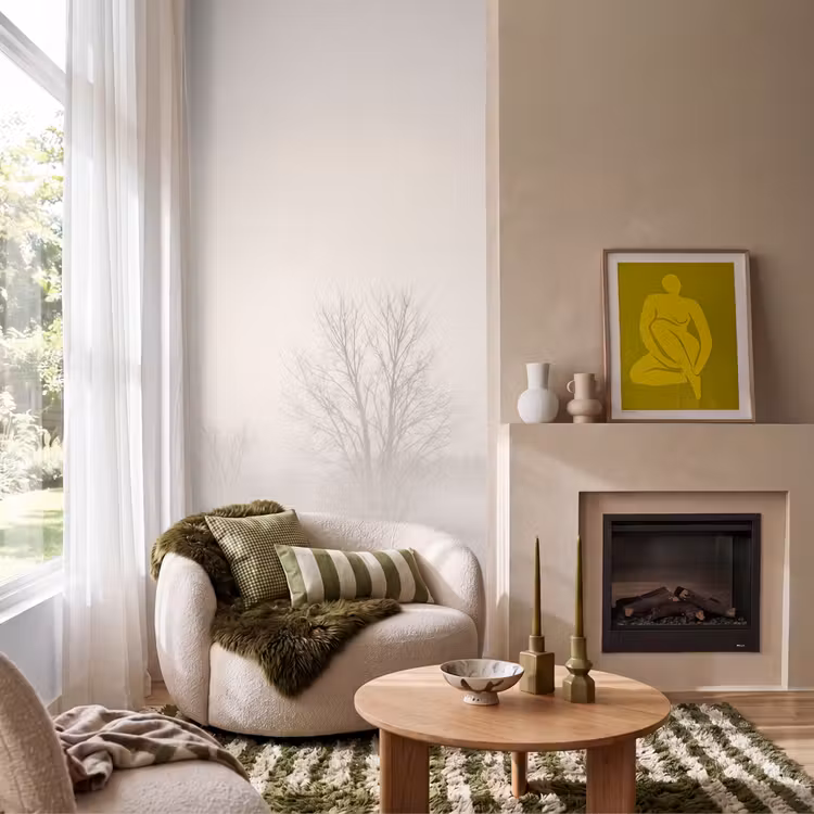 Behang - Boom - Mist - Sneeuw - Winter - Minimalistisch — 1