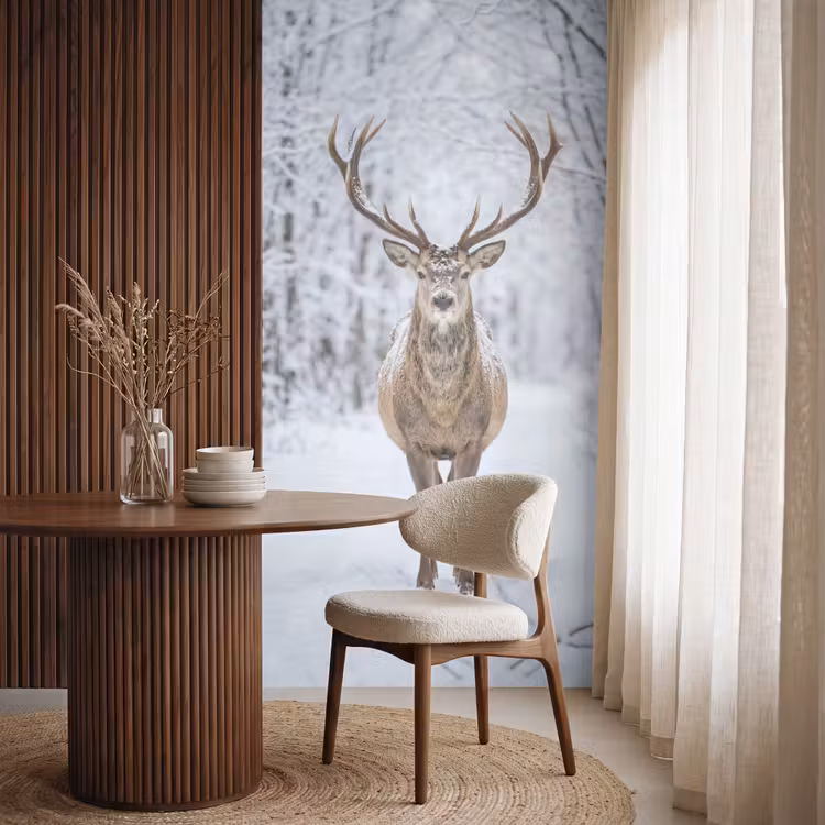 Behang - Hert - Winter - Bos - Natuur - Wit — 4