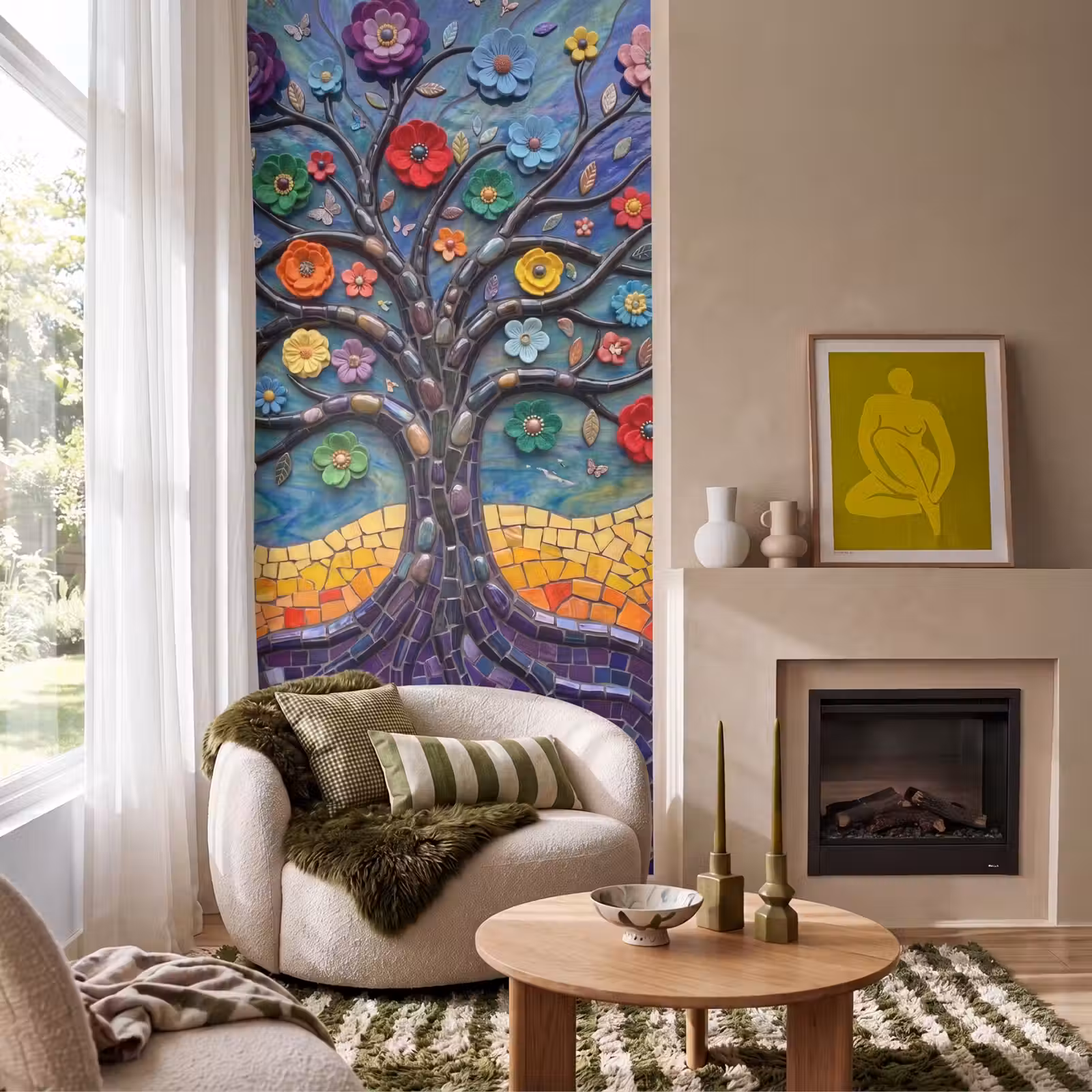 Behang - Levensboom - Mozaïek - Bloemen - Kleurrijk - Vrolijk — 1
