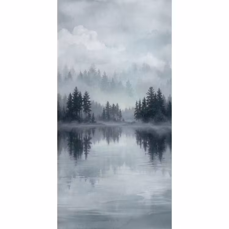 Behang - Bos - Meer - Mist - Natuur - Grijs — 2