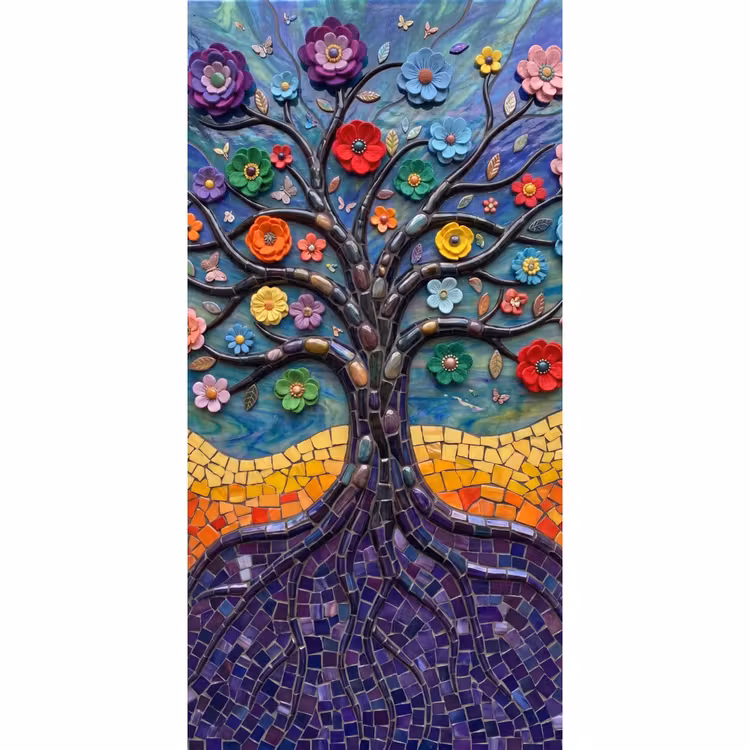 Behang - Levensboom - Mozaïek - Bloemen - Kleurrijk - Vrolijk — 2