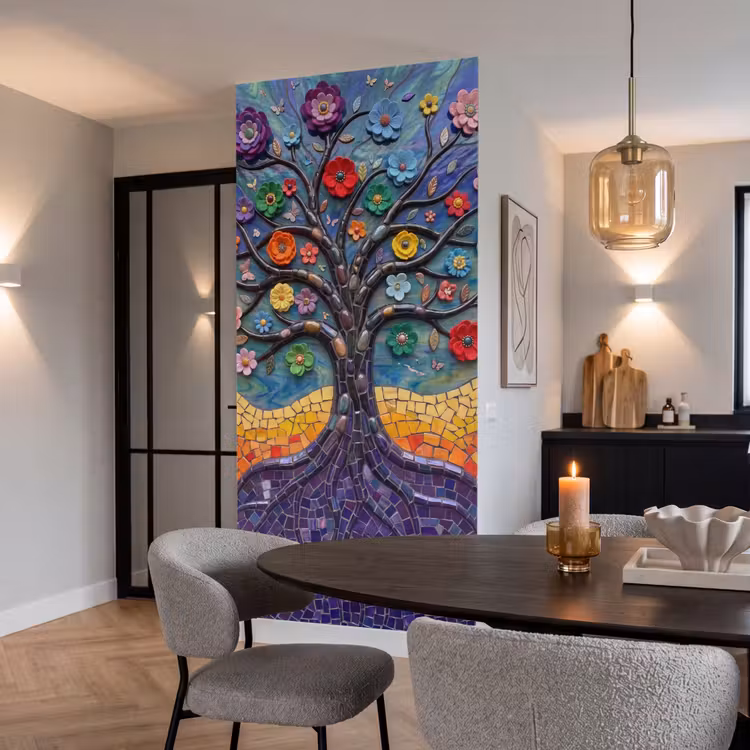 Behang - Levensboom - Mozaïek - Bloemen - Kleurrijk - Vrolijk — 5