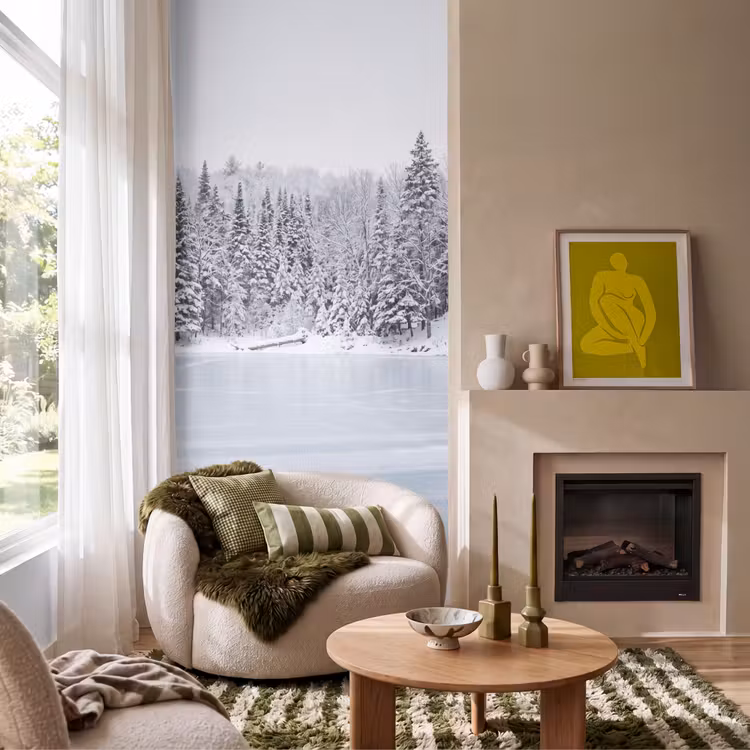 Behang - Meer - Dennen - IJs - Winter - Rustgevend — 1