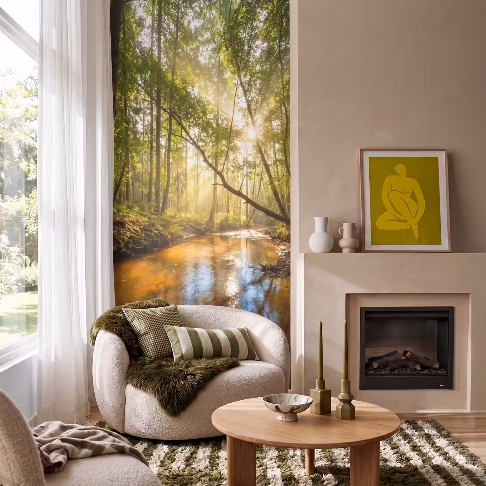 Behang - Bos - Beek - Zonlicht - Natuur - Groen — 1