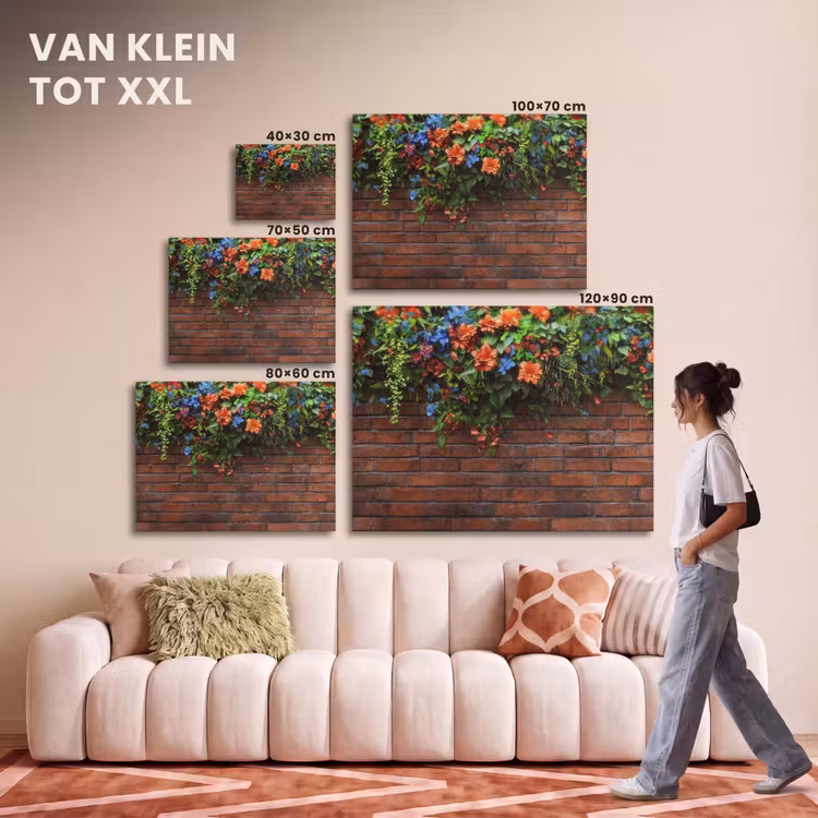 Akoestisch schilderij - Bloemen - Muur - Groen - Oranje — 7