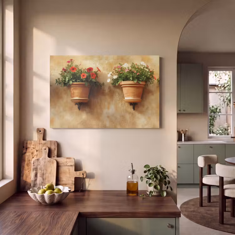 Akoestisch schilderij - Bloempotten - Muur - Vintage — 4