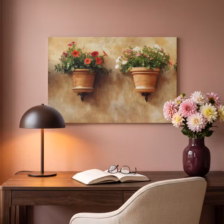 Akoestisch schilderij - Bloempotten - Muur - Vintage — 6