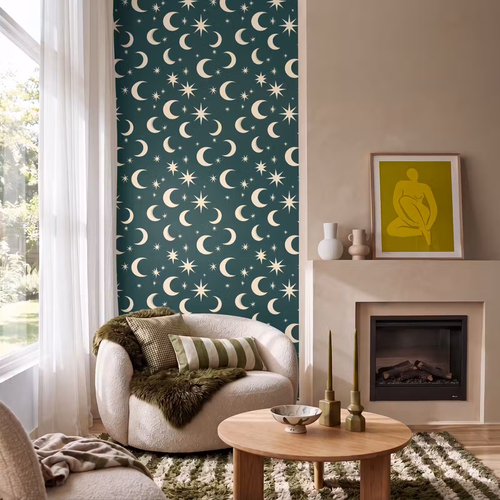 Behang - Manen - Sterren - Groen — 1