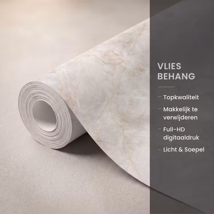 Behang - Lichtbeige - Goudbruine Nerven - Marmer — 3