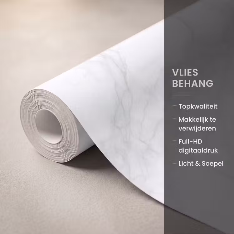 Behang - Minimalistisch - Wit - Grijze aders — 3