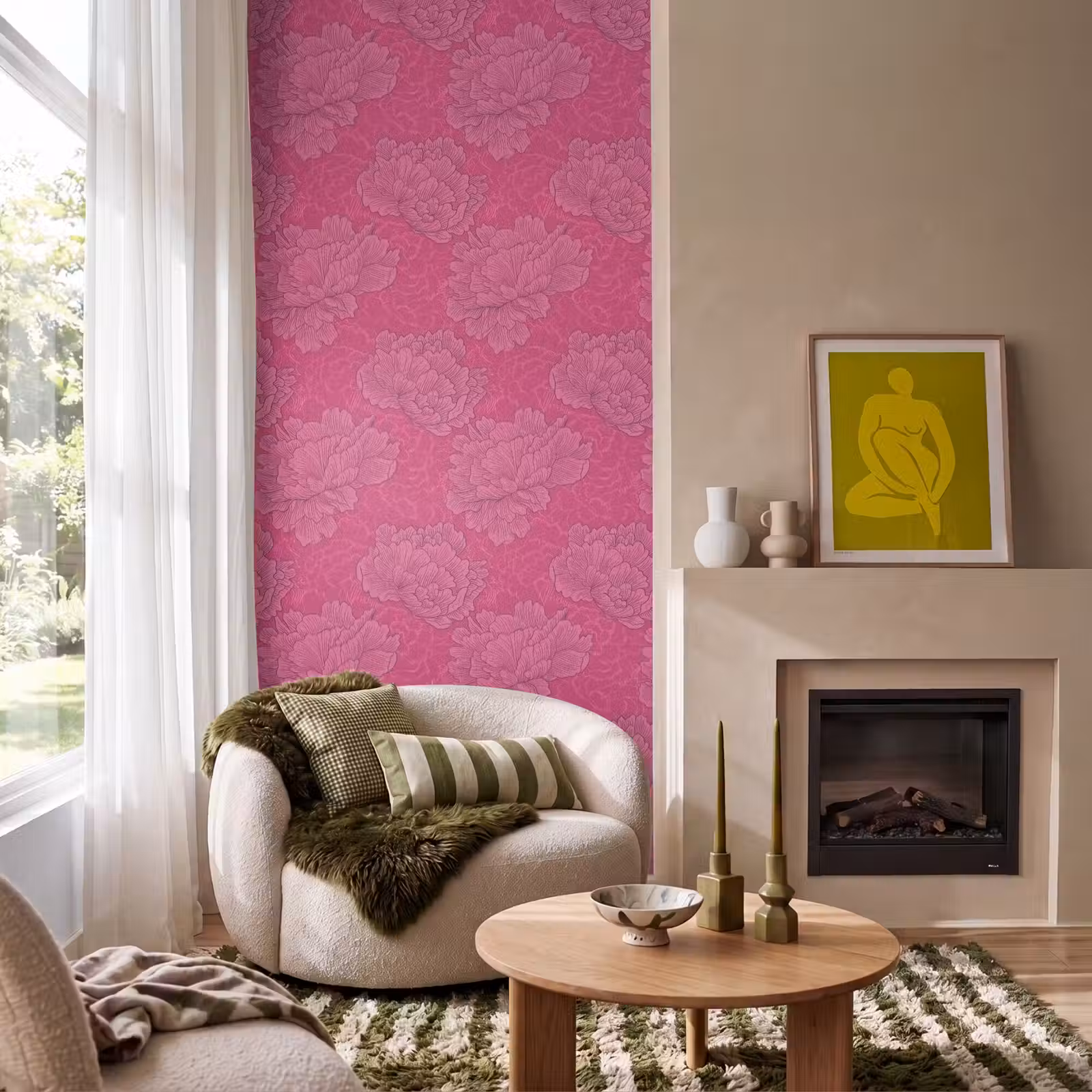 Behang - Pioenrozen - Energiek - Roze — 1