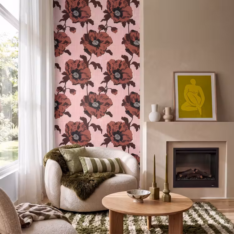 Behang - Bloemen - Retro - Rood — 1