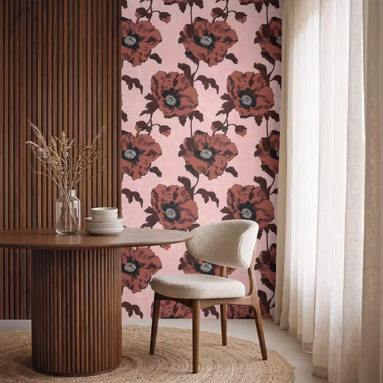 Behang - Bloemen - Retro - Rood — 4