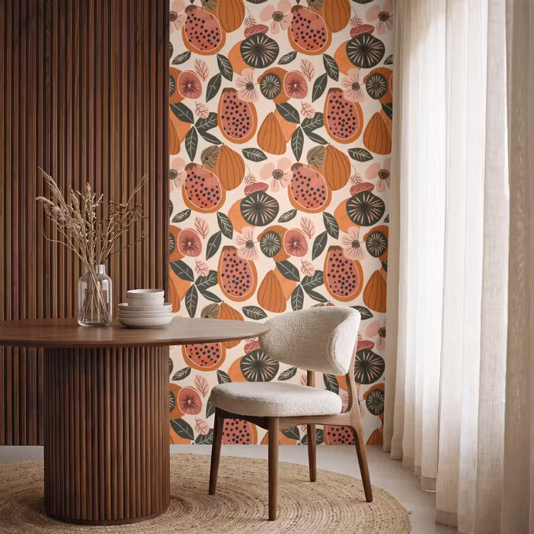 Behang - Papaja - Bloesem - Oranje — 4