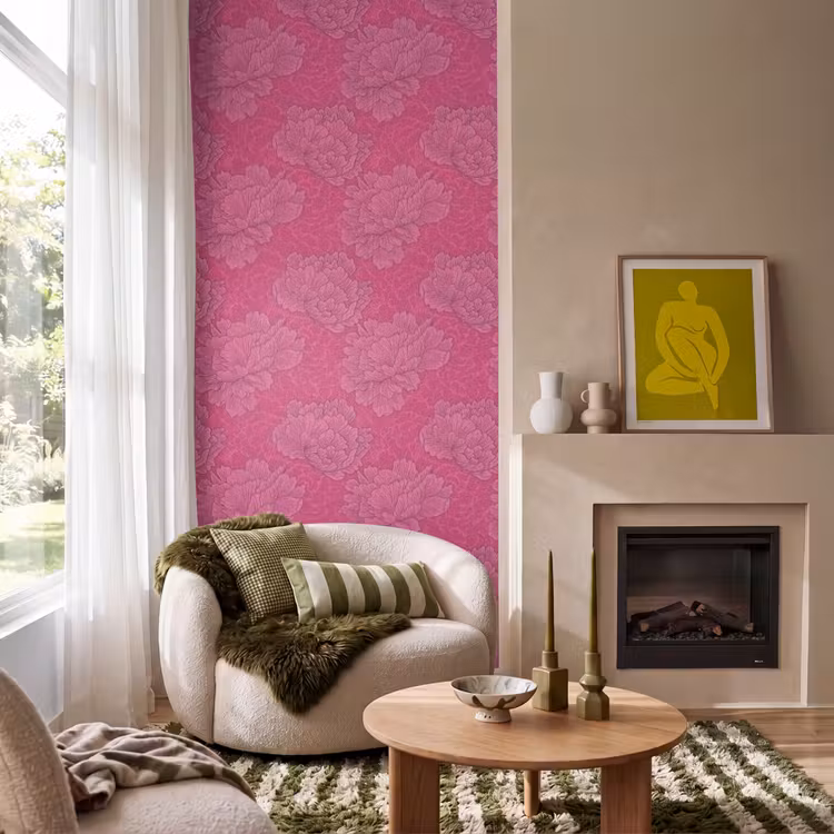 Behang - Pioenrozen - Energiek - Roze — 1