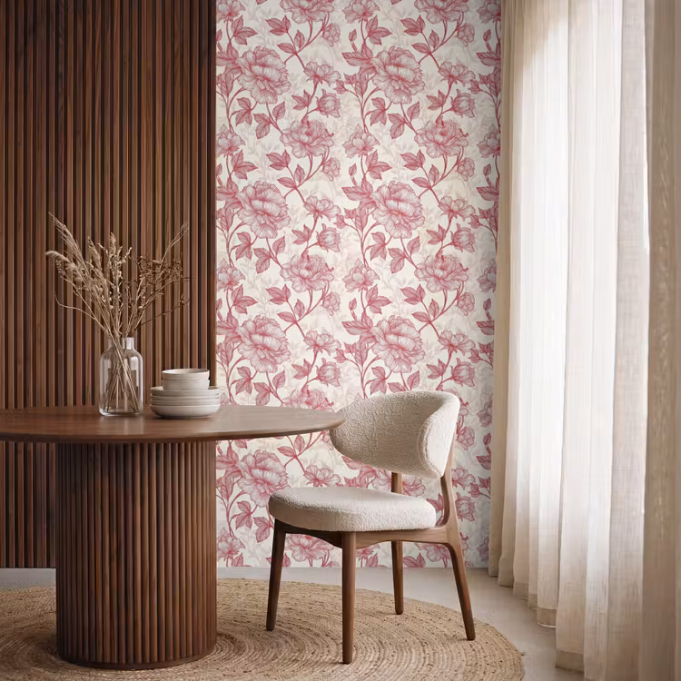 Behang - Pioenrozen - Modern - Rood β 4