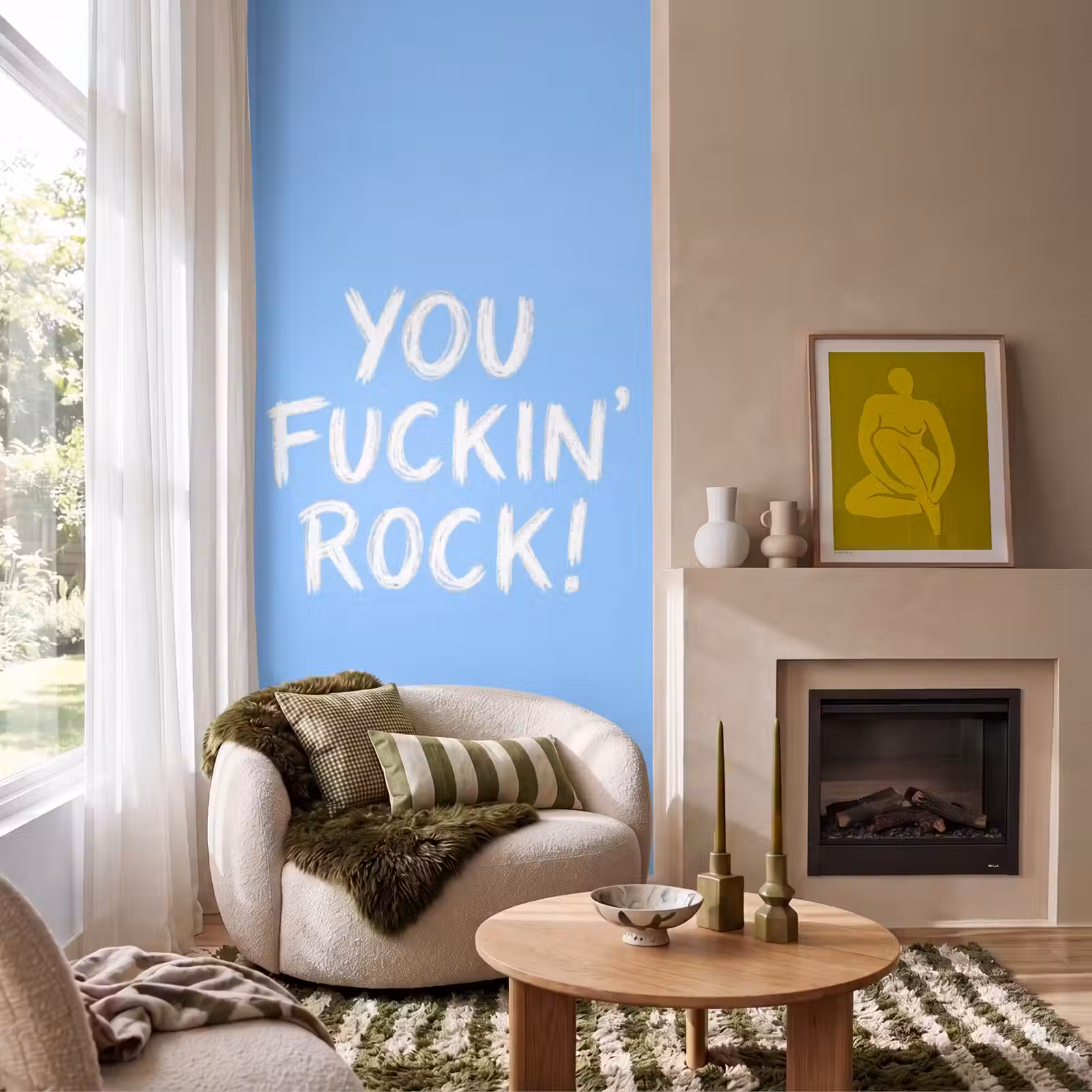 Behang - Blauw - Wit - You fuckin rock — 1