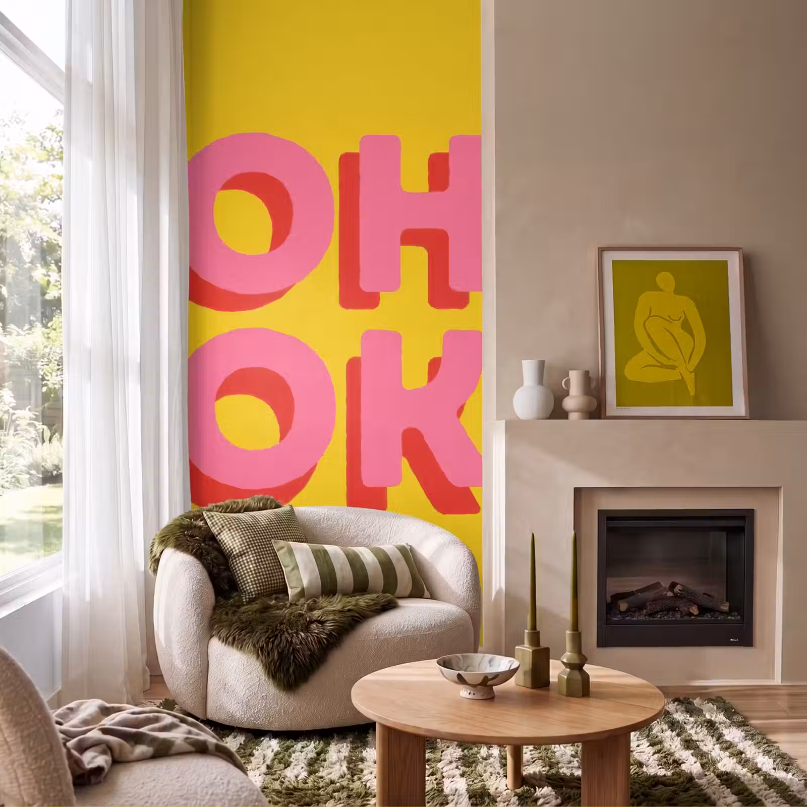 Behang - Oh ok - 3D - Geel - Roze — 1