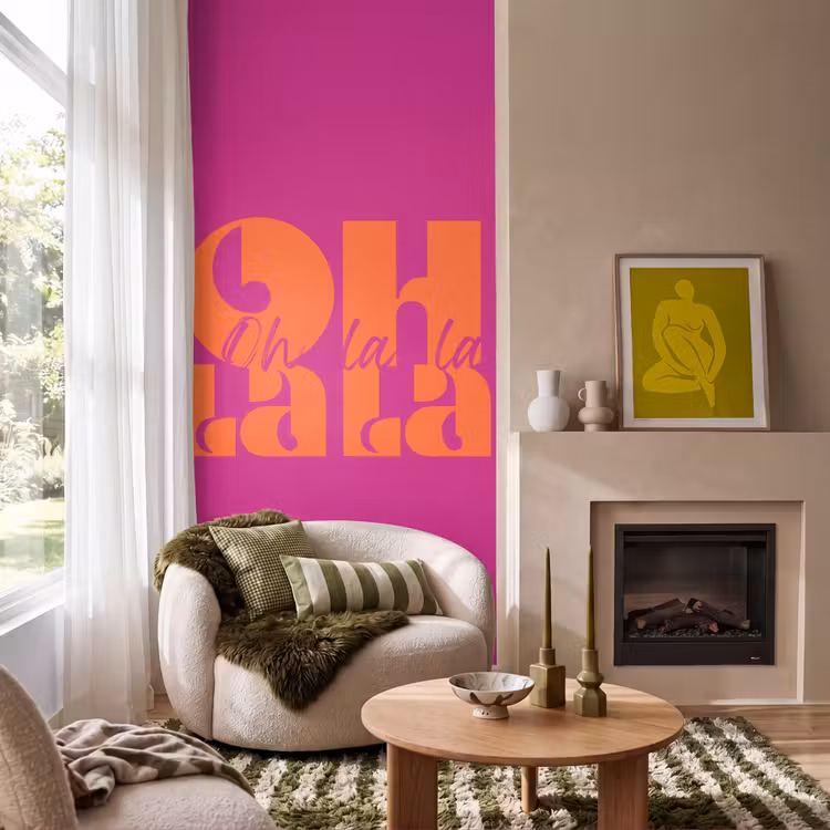 Behang - Oh la la - Roze - Oranje - Gestapelde letters — 1