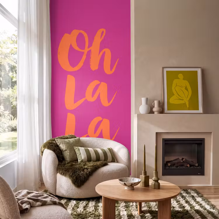 Behang - Oh la la - Roze - Oranje - Minimalistisch — 1
