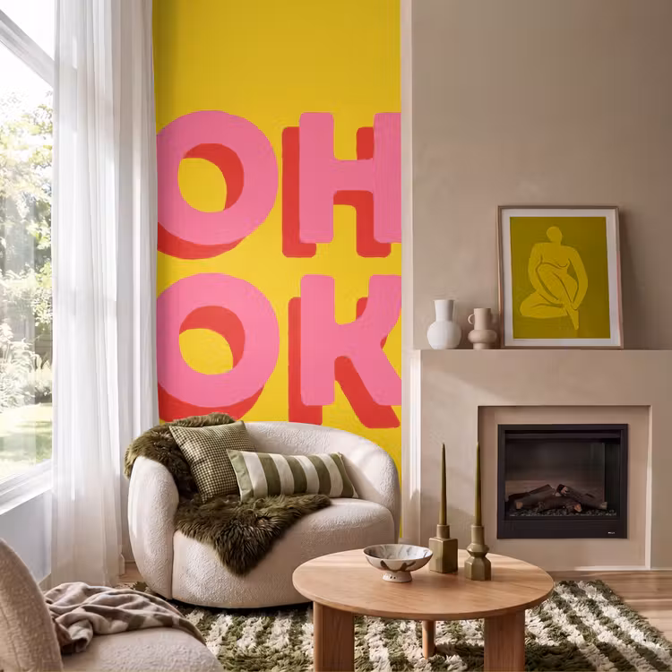 Behang - Oh ok - 3D - Geel - Roze — 1