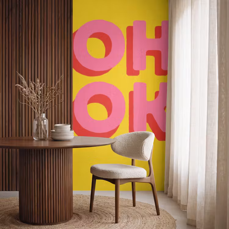 Behang - Oh ok - 3D - Geel - Roze — 4