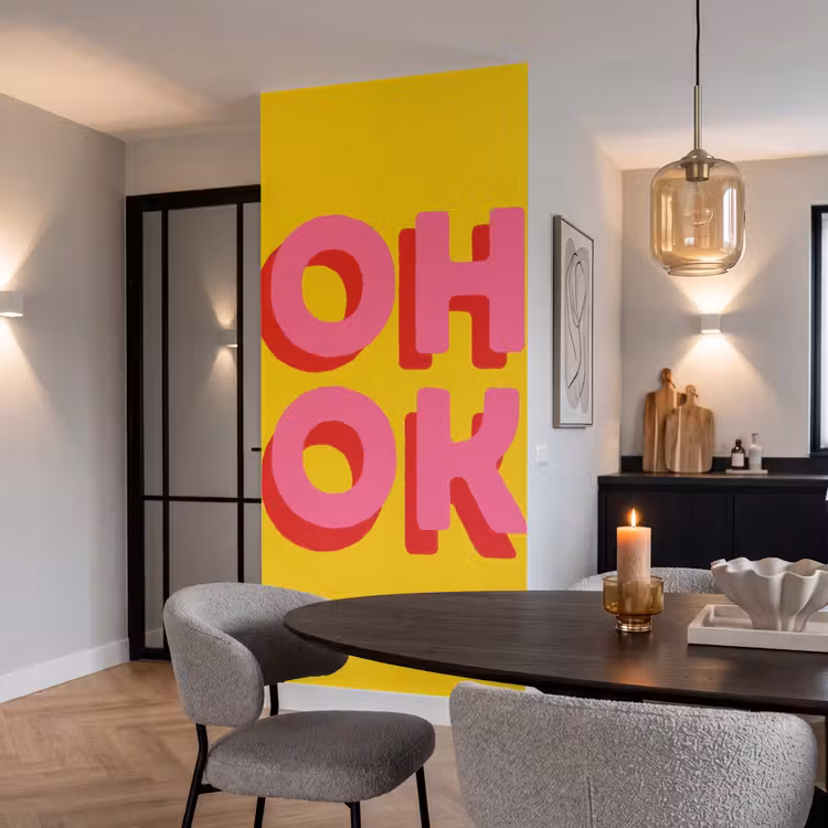 Behang - Oh ok - 3D - Geel - Roze — 5