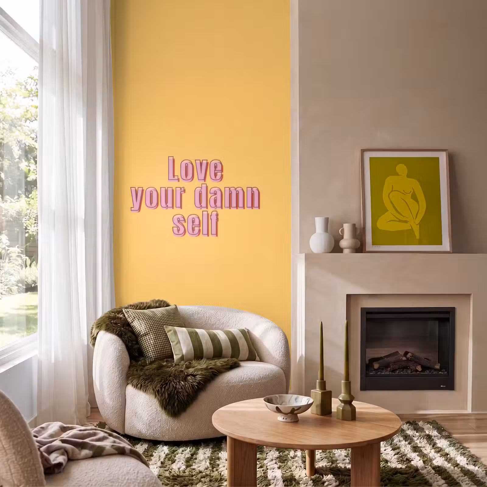 Behang - Love yourself - Roze - Geel — 1