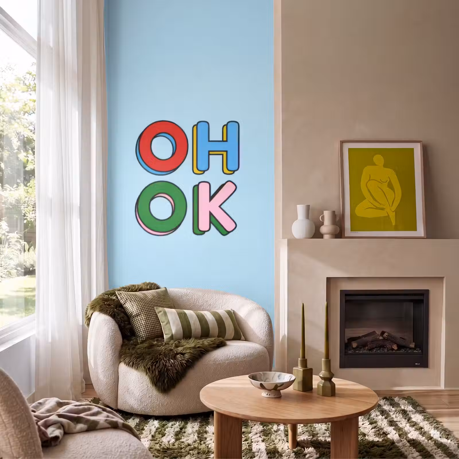 Behang - Oh ok - Blauw - Kleurrijk — 1