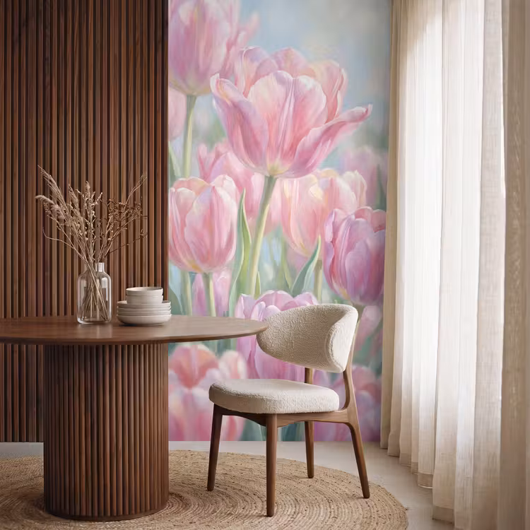 Behang - Tulpen - Veld - Lente - Roze — 4