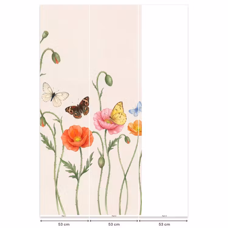 Behang - Vlinders - Klaprozen - Illustratie - Kleurrijk — 6