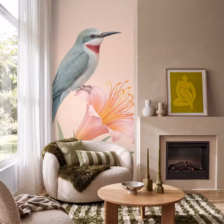 Behang - Vogel - Bloem - Natuur - Roze — 1